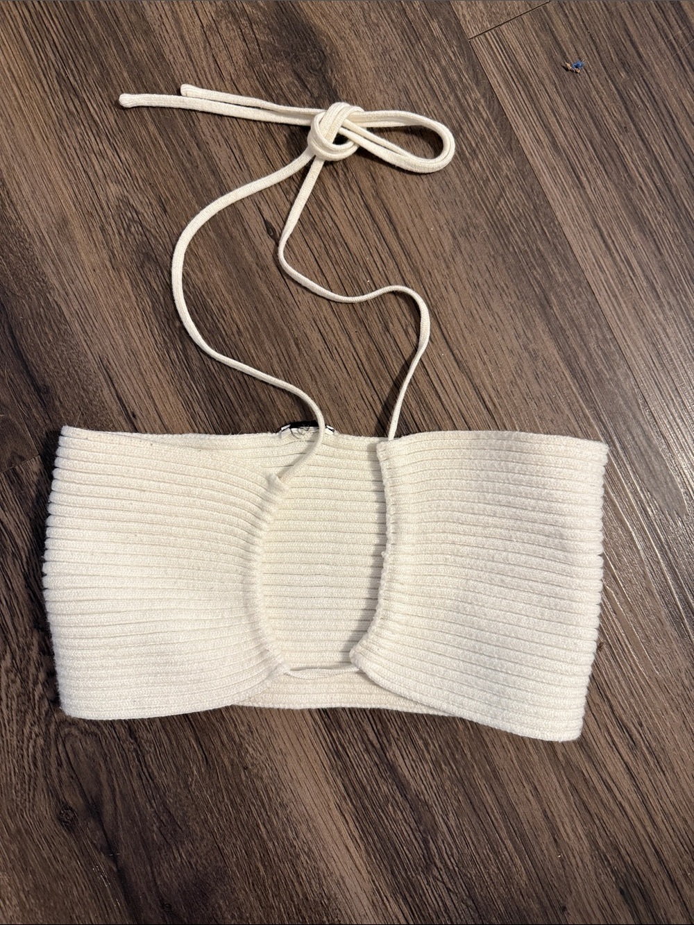 Ribbed Cream Strapless Halter Crop Top Size S